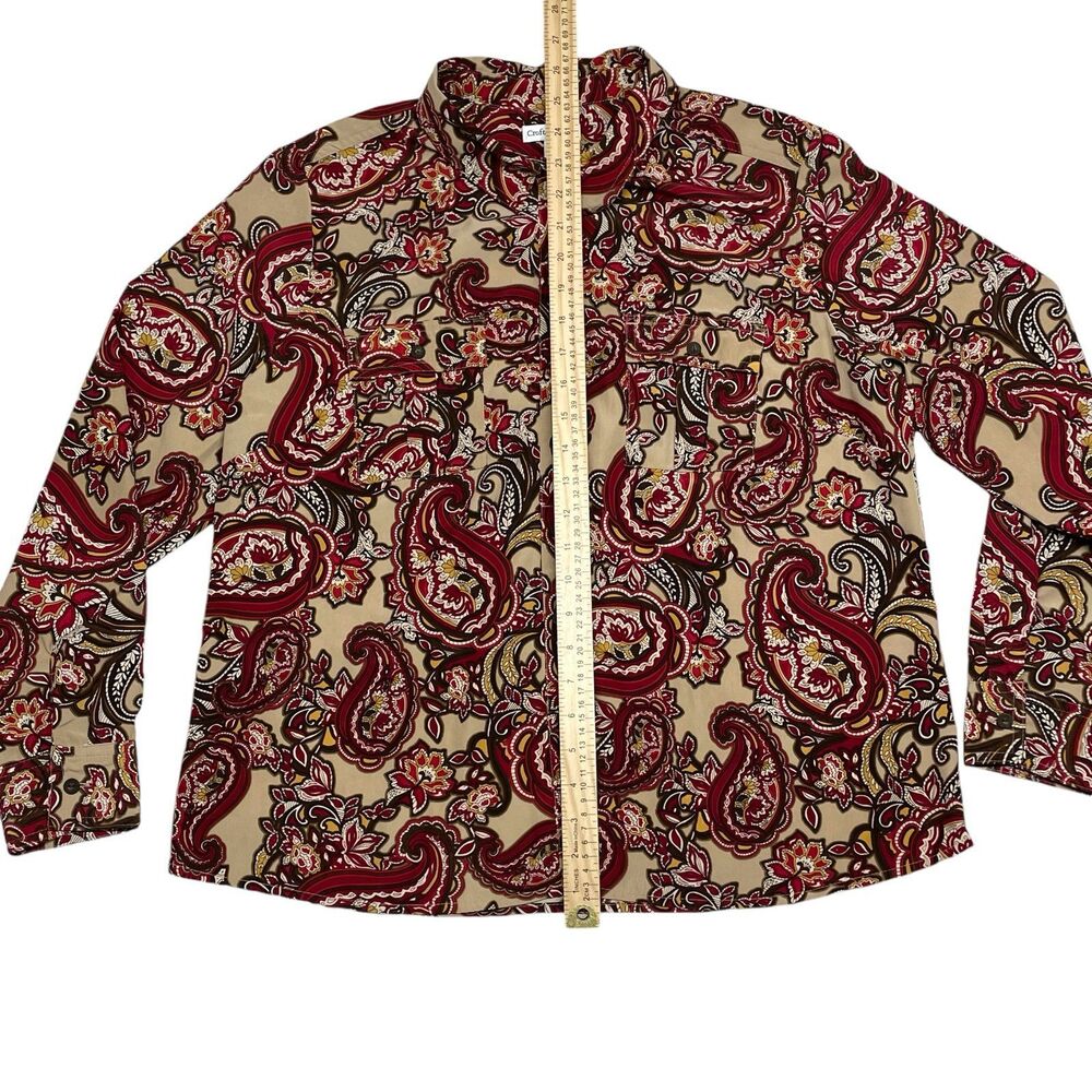 Croft & Barrow Women's Top XL Red Paisley Print Button Down Blouse Long Sleeves - Picture 8 of 8